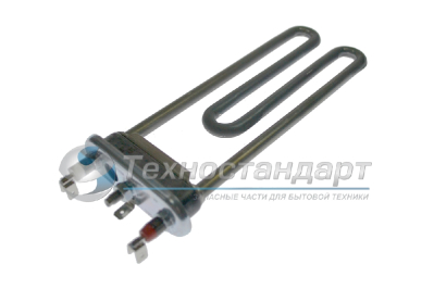 Тэн 2000W, прямой, с отверстием под датчик, L=205 мм, l=12 мм,  резинка ровная, сдвоенные клеммы