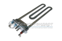 Тэн 2000W, прямой, с отверстием под датчик, L=205 мм, l=12 мм,  резинка ровная, сдвоенные клеммы